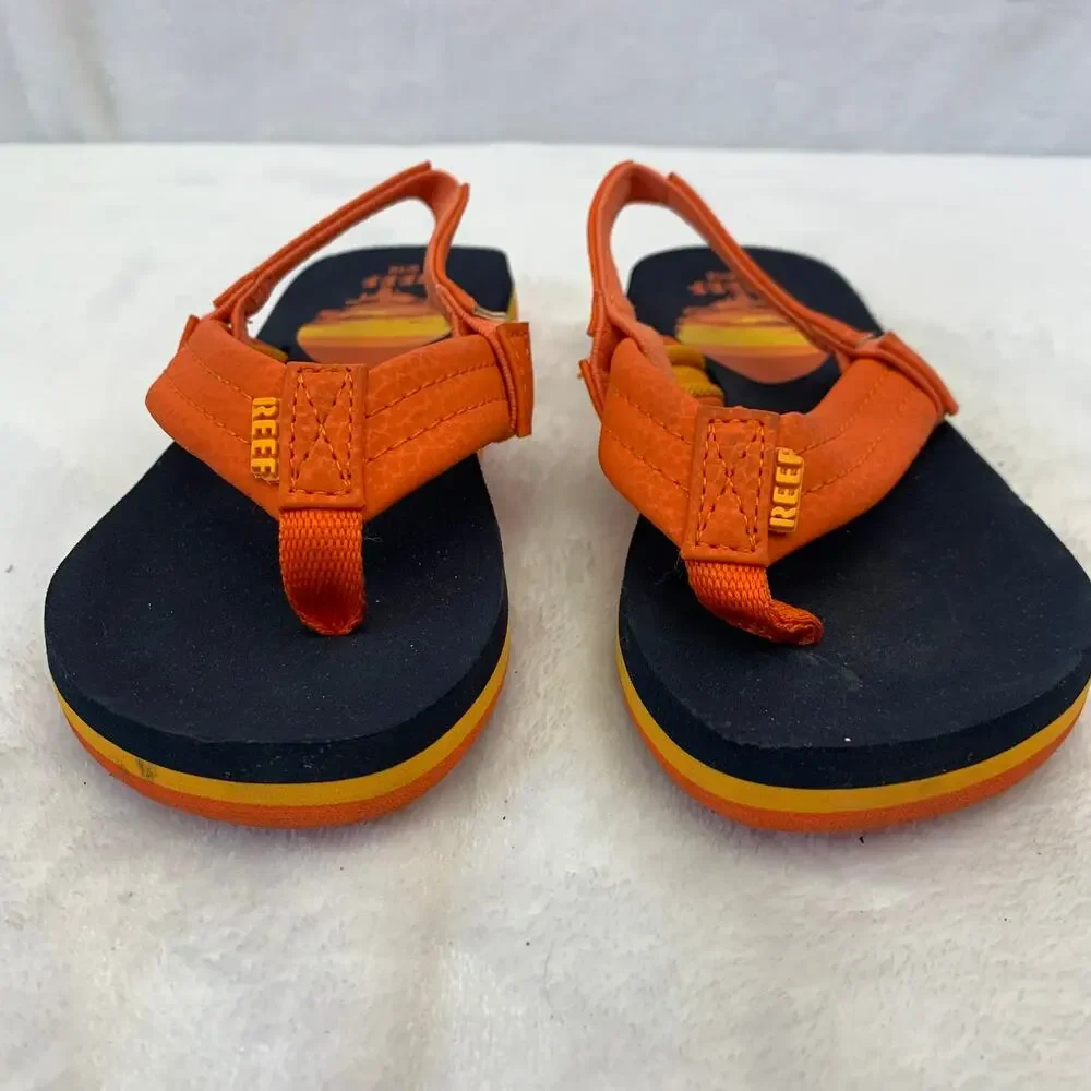 Reef Little Kids 9/10 Ahi Sunset Toddler Orange Blue Slingback Flip Flop Sandals